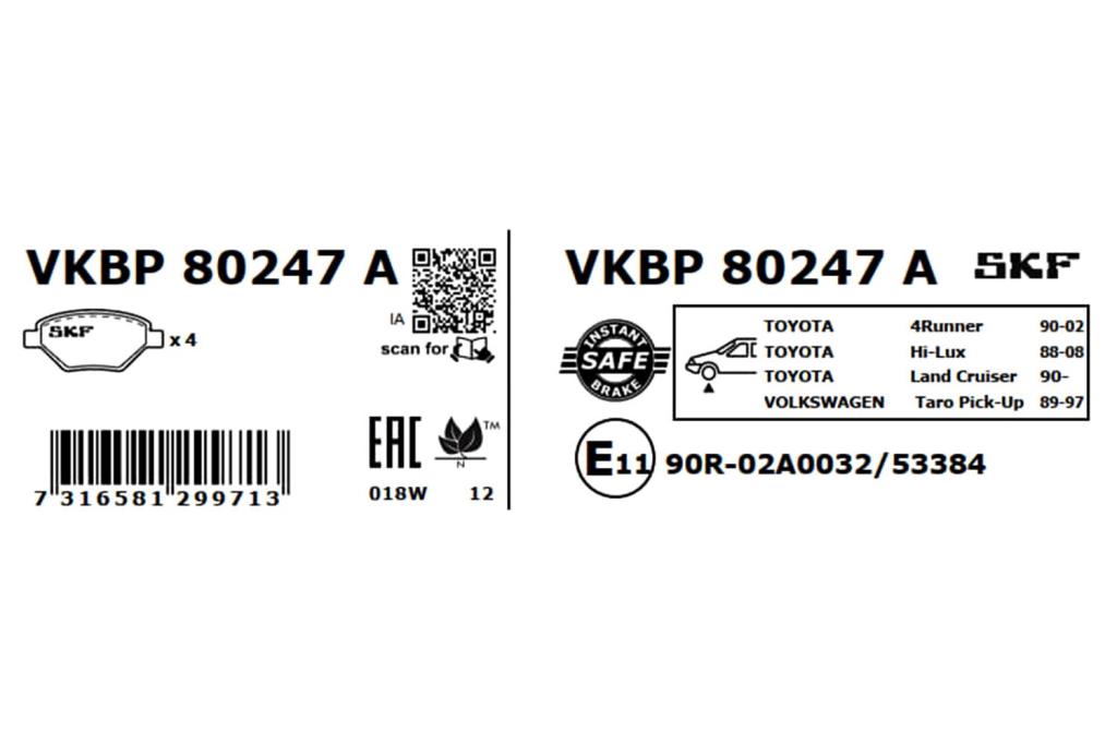 Jogo de 4 pastilhas de travão SKF ref. VKBP 80247 A